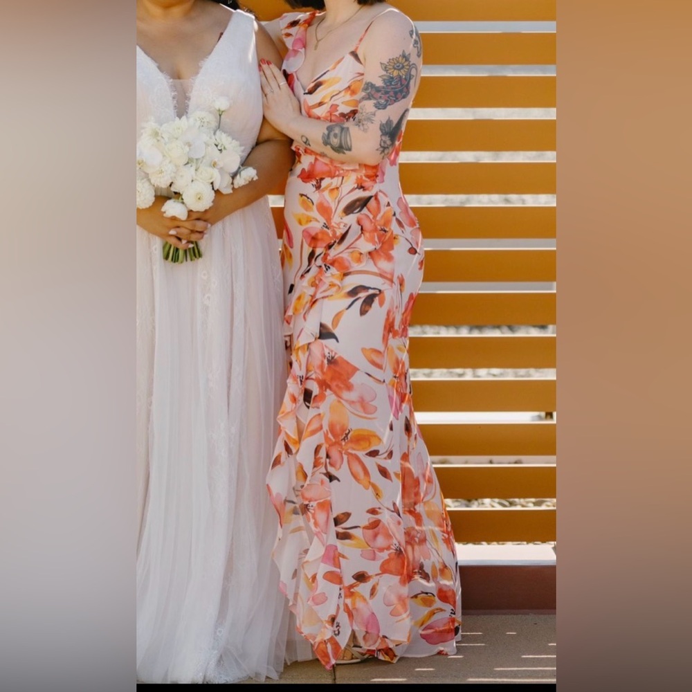Ever New Pink and Orange Floral Ruffle Maxi Dress